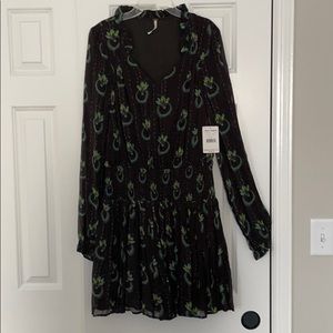 NWT FREE PEOPLE peacock feather print tunic dress